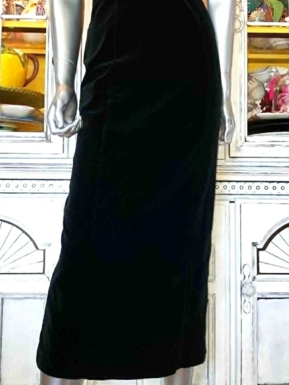 Vintage Betsey Johnson LUXE 90s RUNWAY SHOW Black Stretch Velvet Midi Slip Dress - Picture 15 of 16
